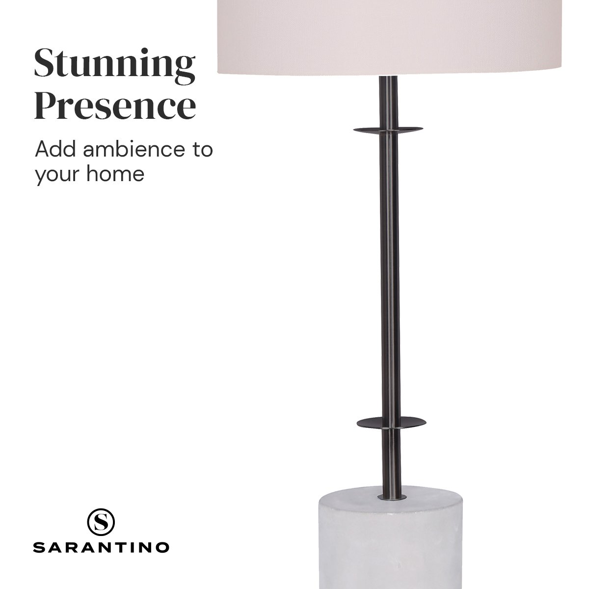 Sarantino Concrete Metal Desk Table Lamp Linen Drum Shade - Off-White