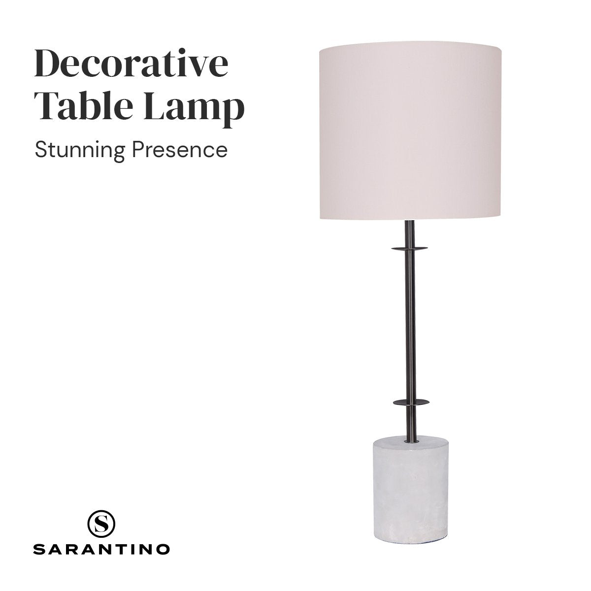 Sarantino Concrete Metal Desk Table Lamp Linen Drum Shade - Off-White