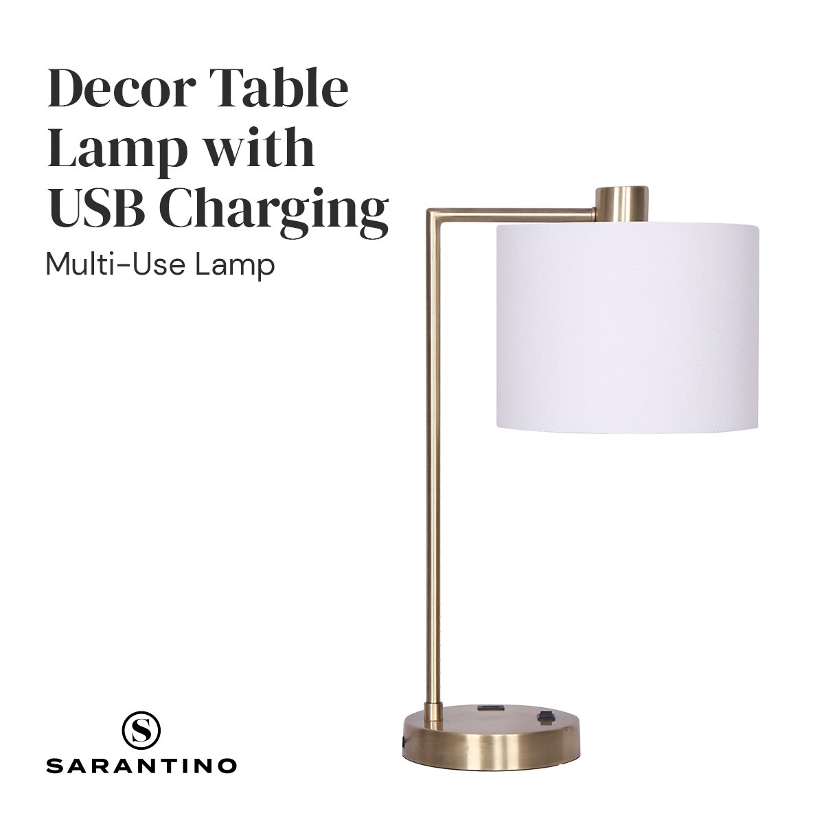 Sarantino Task Lamp with USB Charging Port Antique Metal Brass Finish
