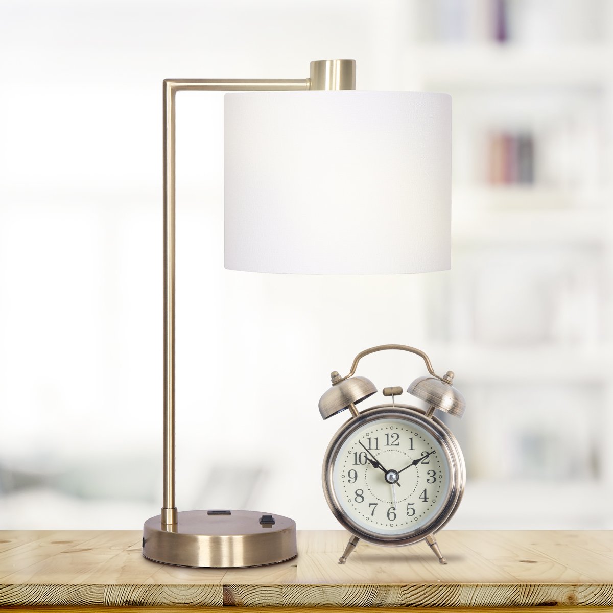 Sarantino Task Lamp with USB Charging Port Antique Metal Brass Finish