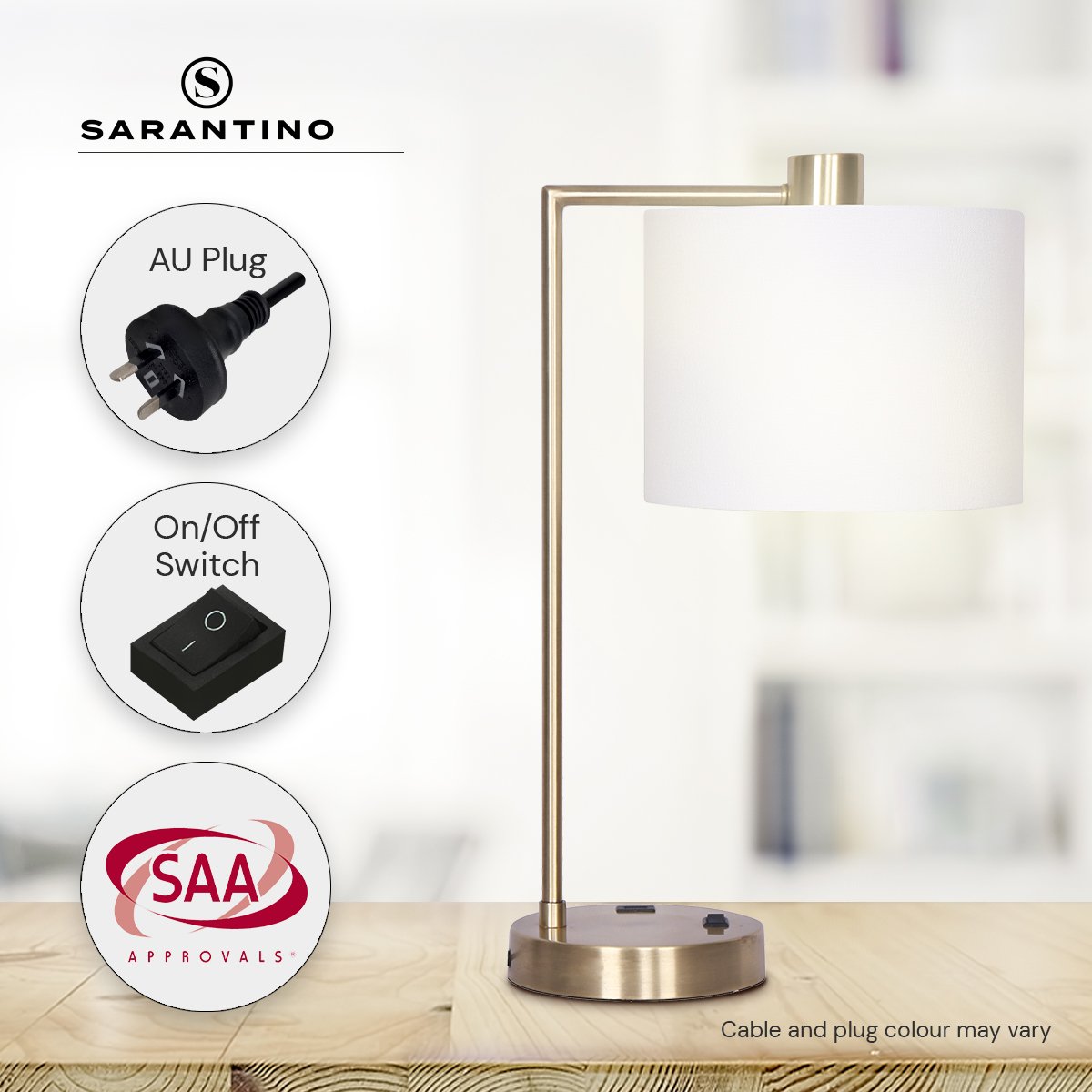 Sarantino Task Lamp with USB Charging Port Antique Metal Brass Finish
