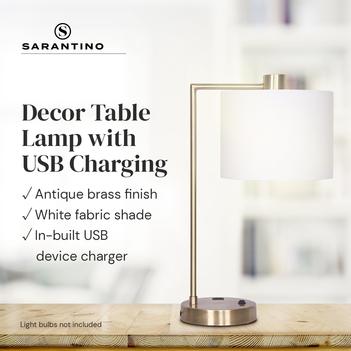 Sarantino Task Lamp with USB Charging Port Antique Metal Brass Finish