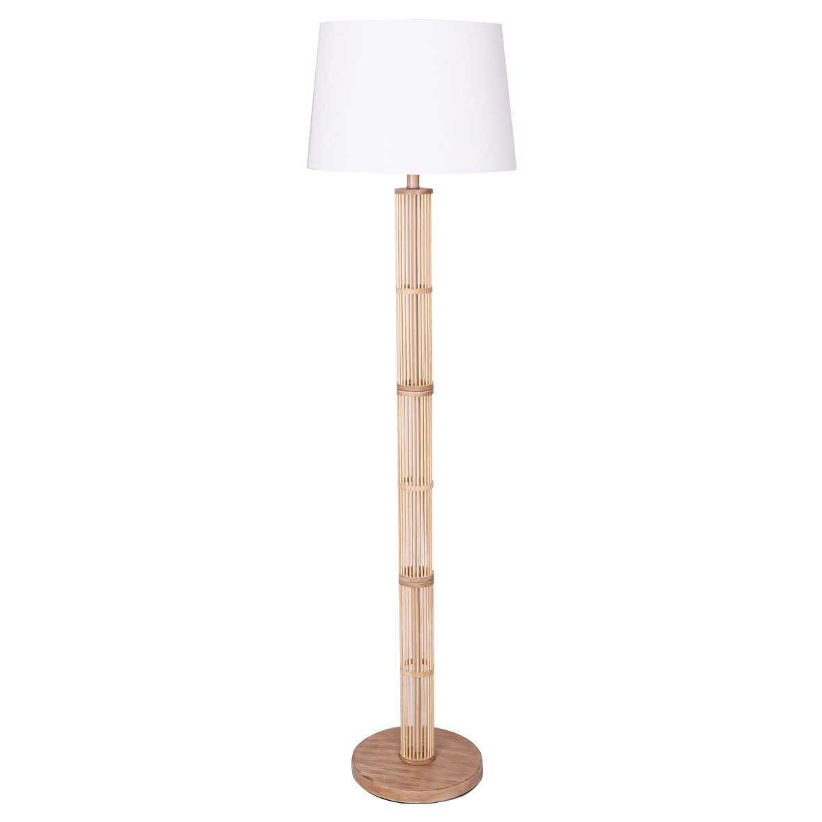 Sarantino Rattan Floor Lamp With Off-White Linen Shade