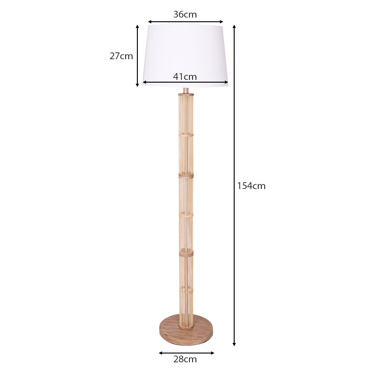 Sarantino Rattan Floor Lamp With Off-White Linen Shade