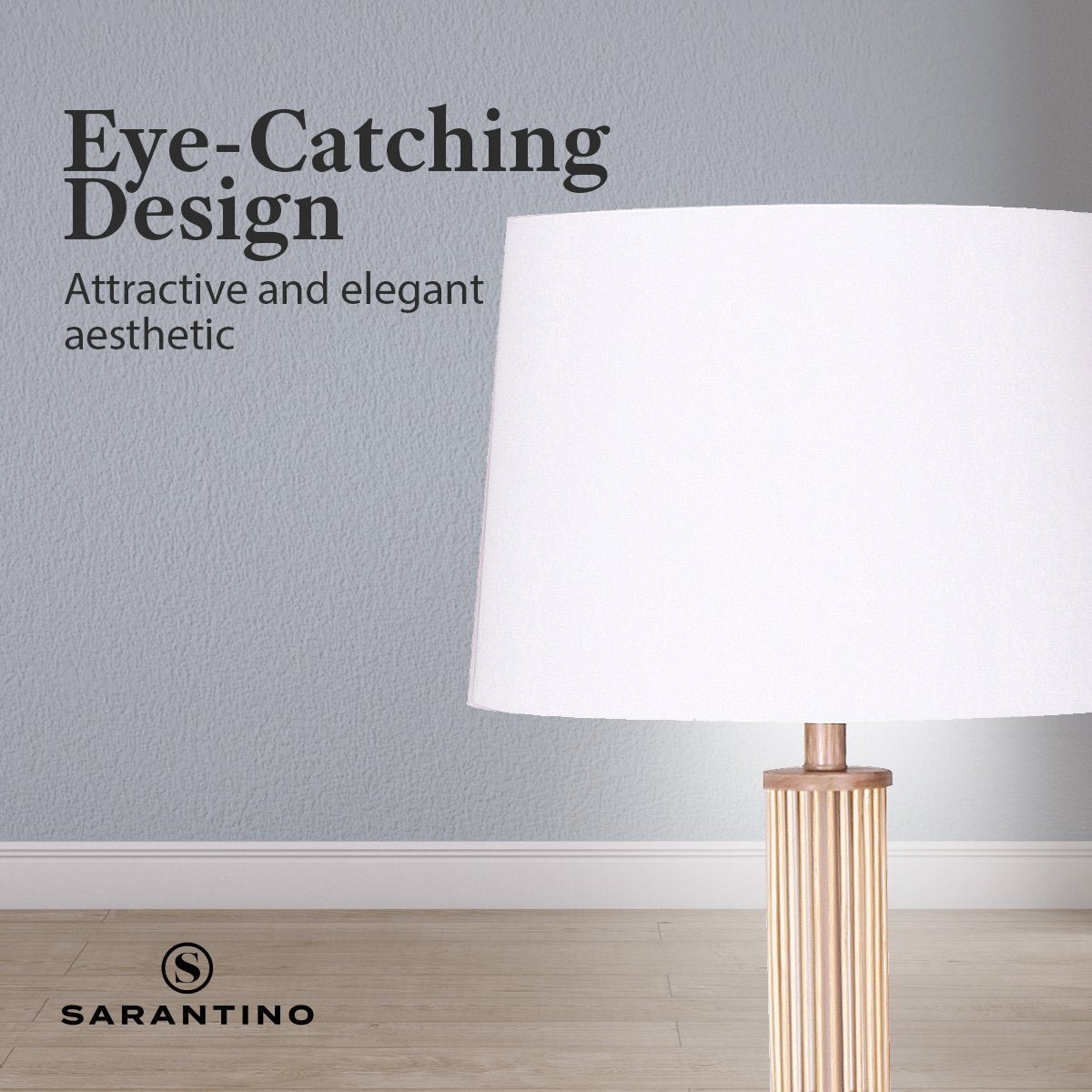 Sarantino Rattan Floor Lamp With Off-White Linen Shade