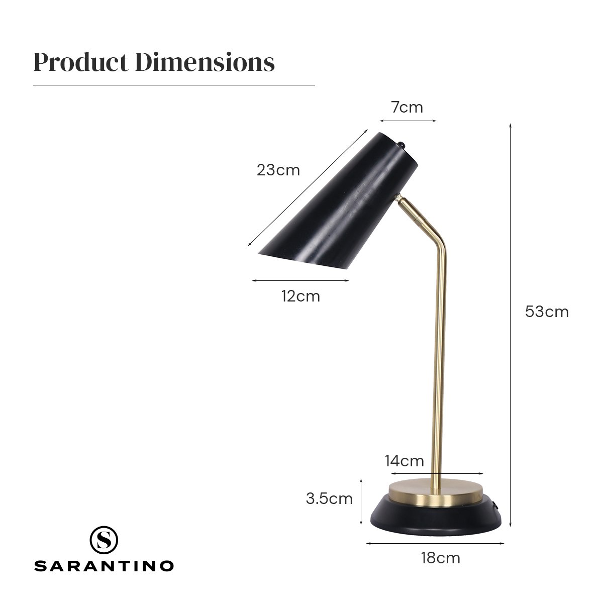 Sarantino Black-Brass Desk Task Table Lamp