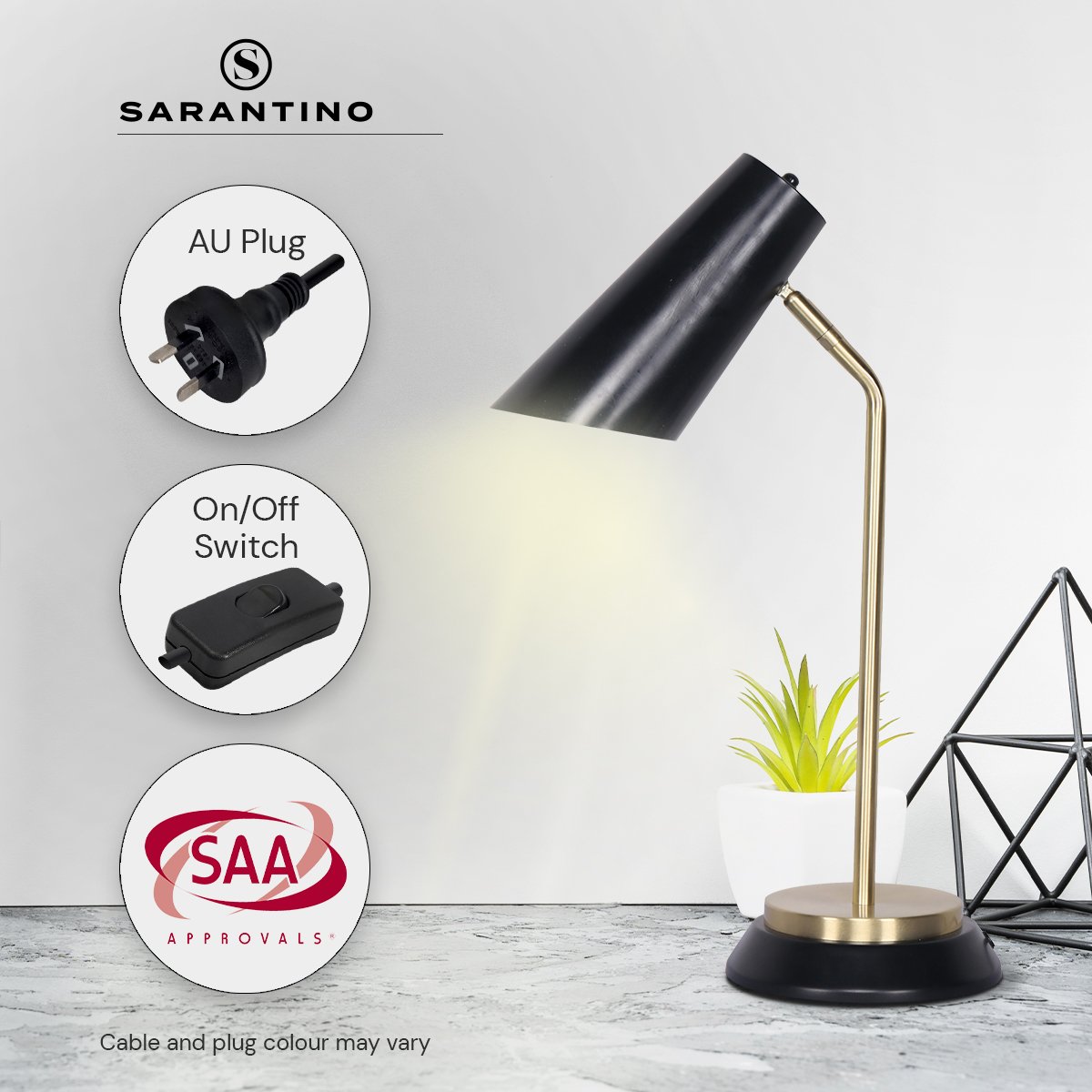 Sarantino Black-Brass Desk Task Table Lamp
