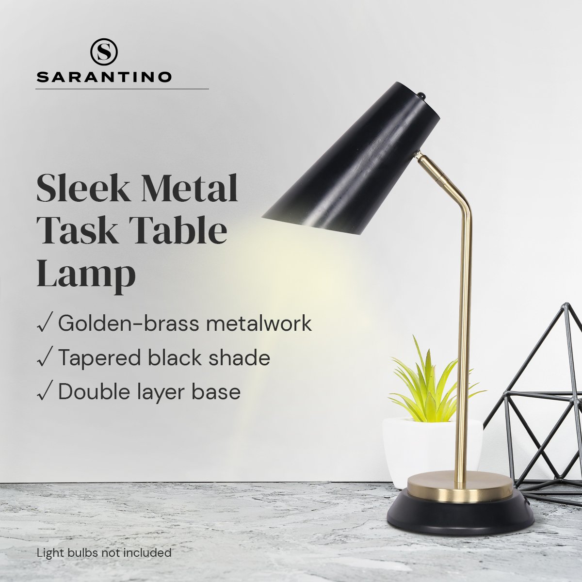 Sarantino Black-Brass Desk Task Table Lamp