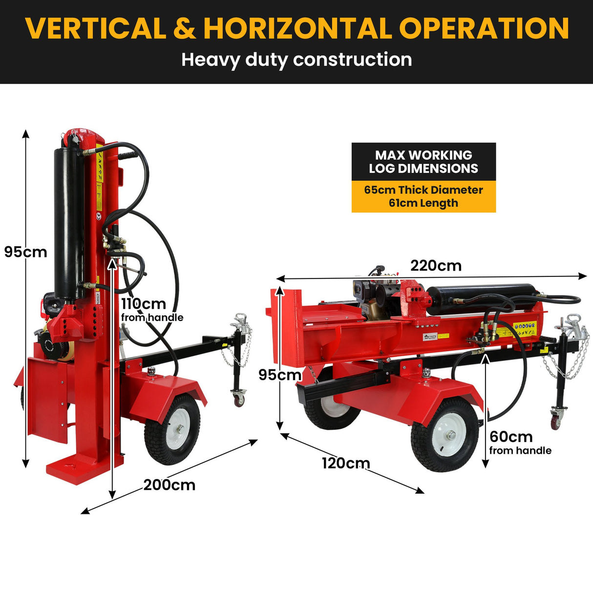 Yukon 60 Tonne Log Splitter Key Start Diesel Hydraulic 498cc Vertical and Horizontal