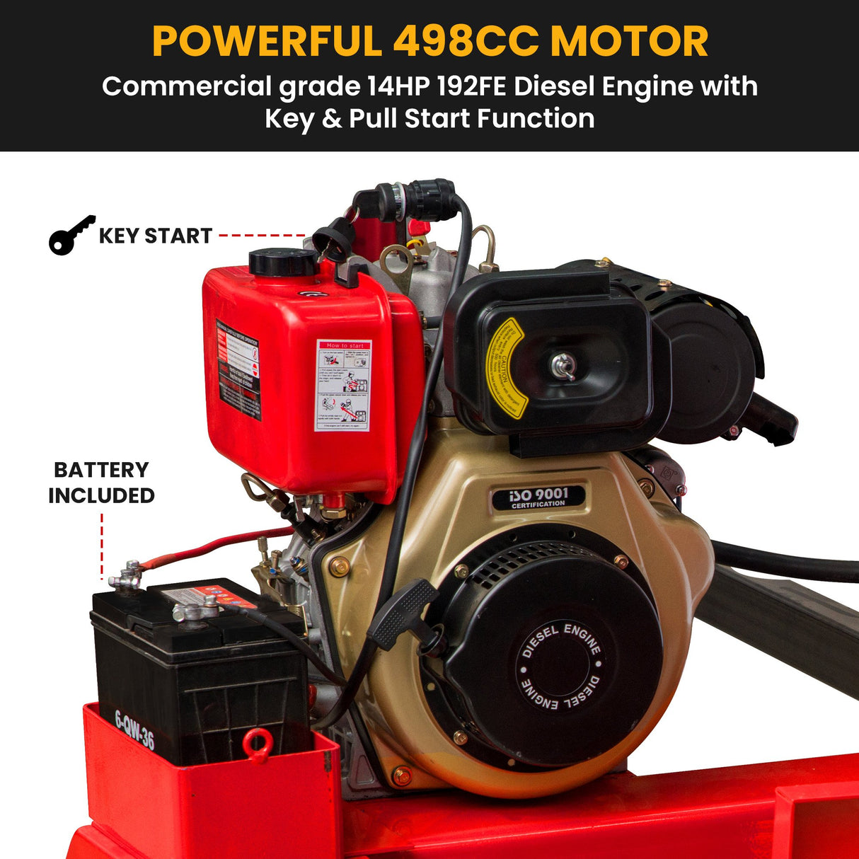 Yukon 60 Tonne Log Splitter Key Start Diesel Hydraulic 498cc Vertical and Horizontal