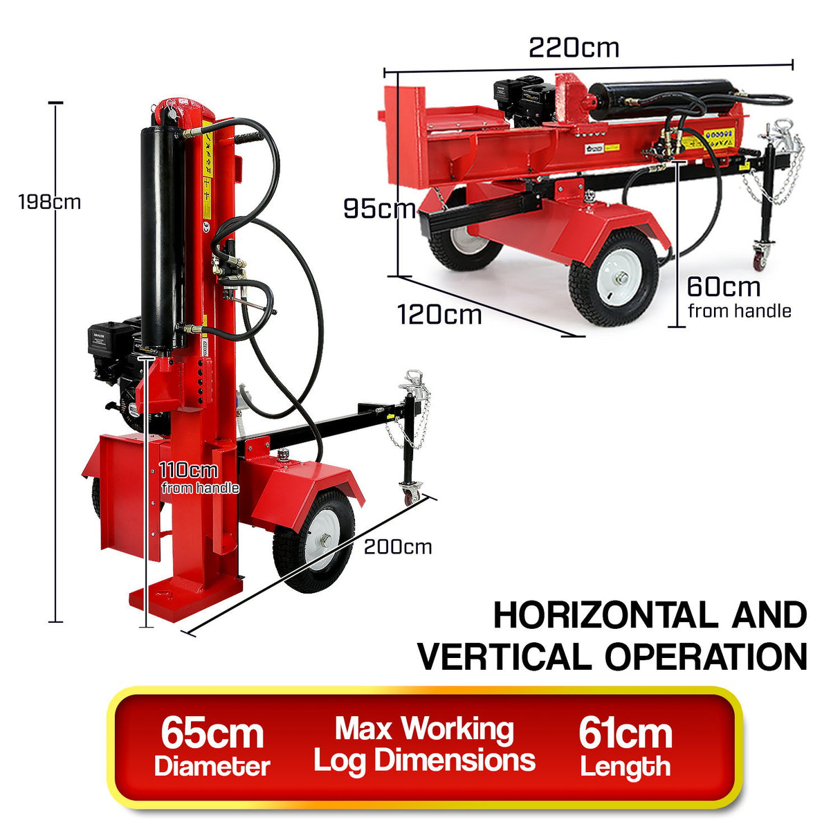 Yukon 60 Tonne Petrol Hydraulic Log Splitter 420cc Vertical and Horizontal
