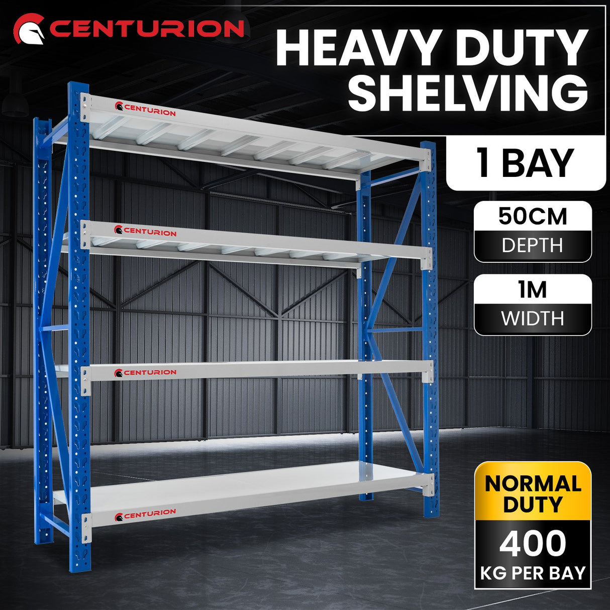 Centurion Standard 1 Bay 1M Wide Long-Span Garage Shelving 400kg