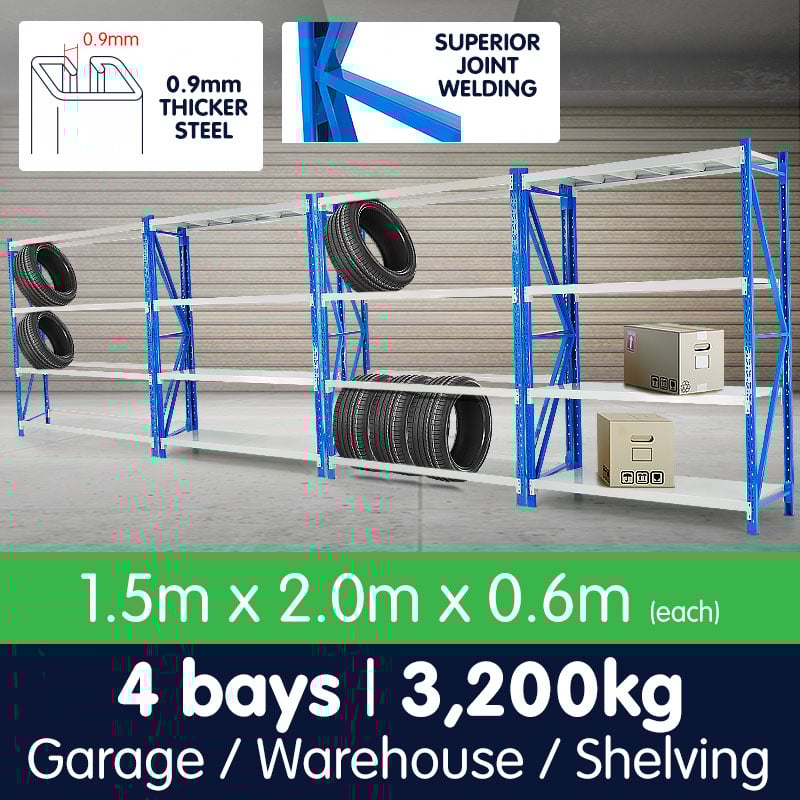 4 Bay Garage Storage Steel Rack Shelving 6.0m 800kg