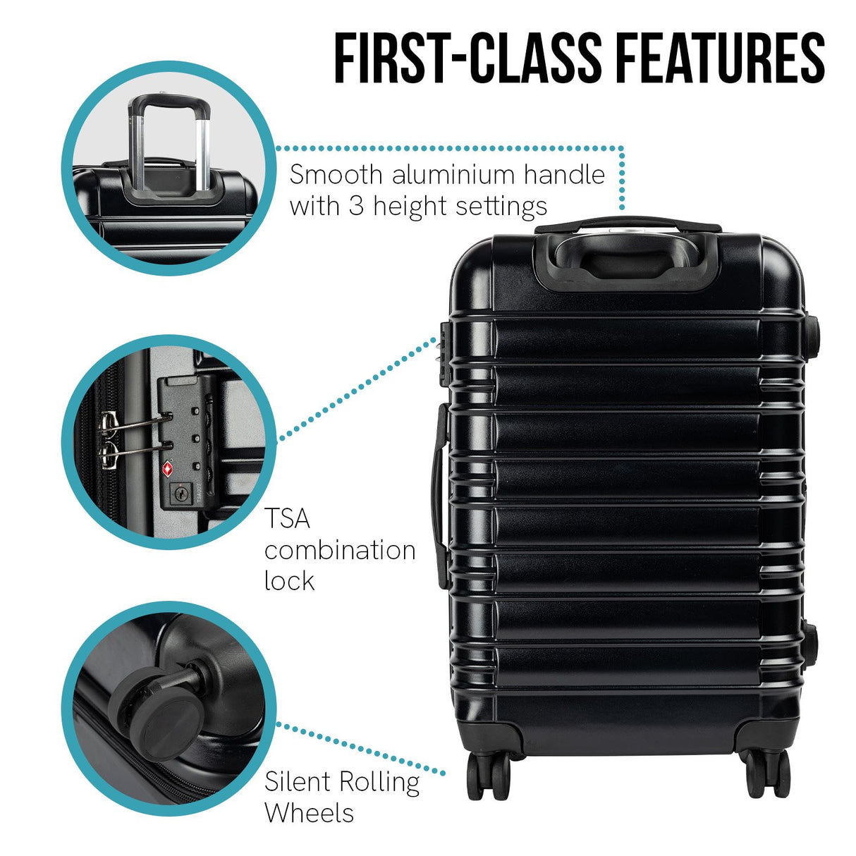 Olympus 3PC Noctis Luggage Set Hard Shell ABS+PC - Suitcase Black