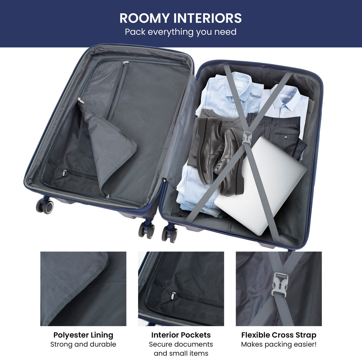 Olympus 3PC Eos Luggage Set Hard Shell Suitcase ABS+PC - Blue