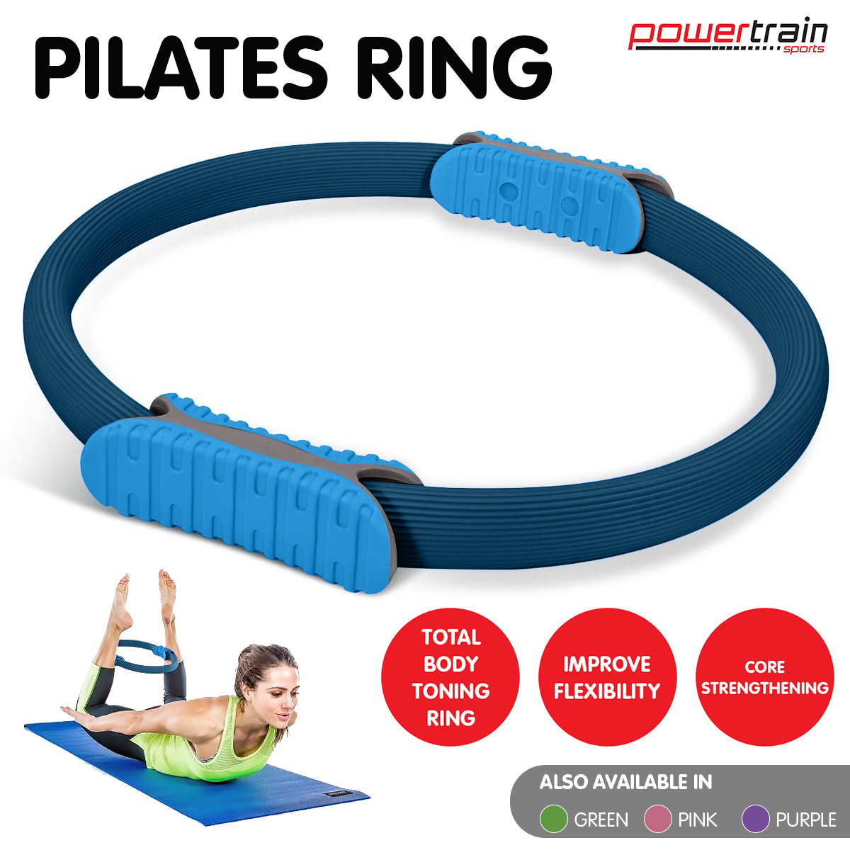 Powertrain Pilates Ring Band Yoga Home Workout Exercise Band - Blue