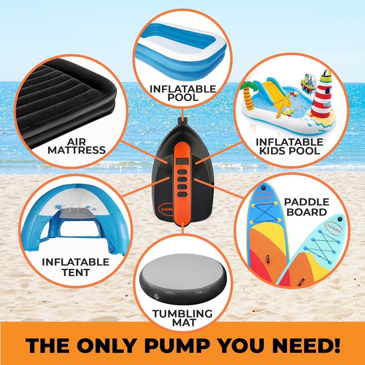 Kahuna 12V Electric Air Pump for Inflatable Paddle Boards, Air Track Mats, Gym Mats & More
