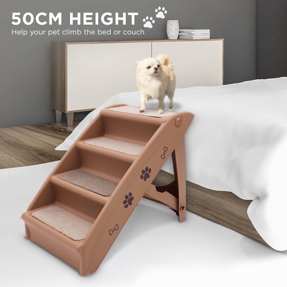 Furtastic Foldable Pet Stairs 50cm Dog Ladder Cat Ramp with Non-Slip Mat for Indoor Outdoor