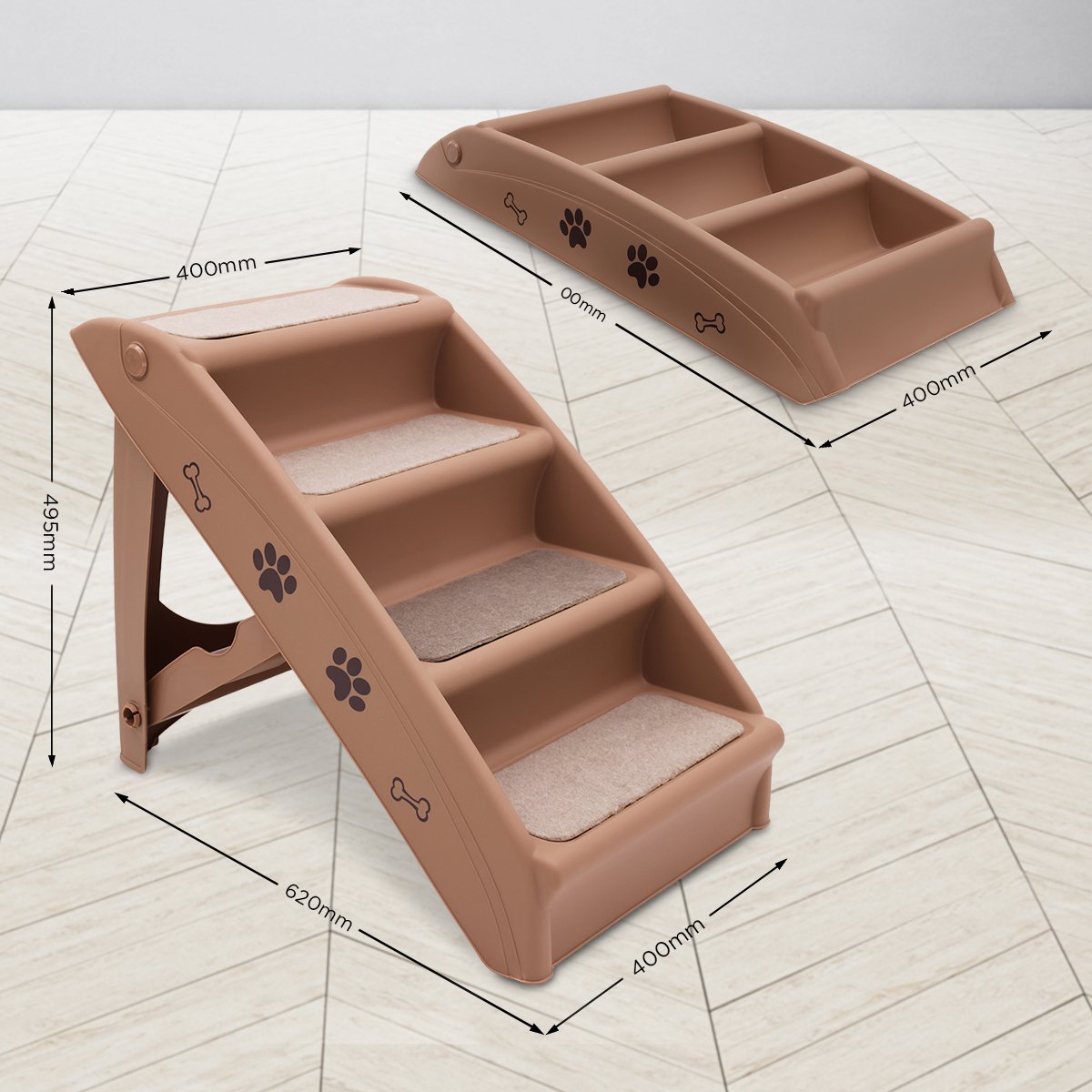 Furtastic Foldable Pet Stairs 50cm Dog Ladder Cat Ramp with Non-Slip Mat for Indoor Outdoor