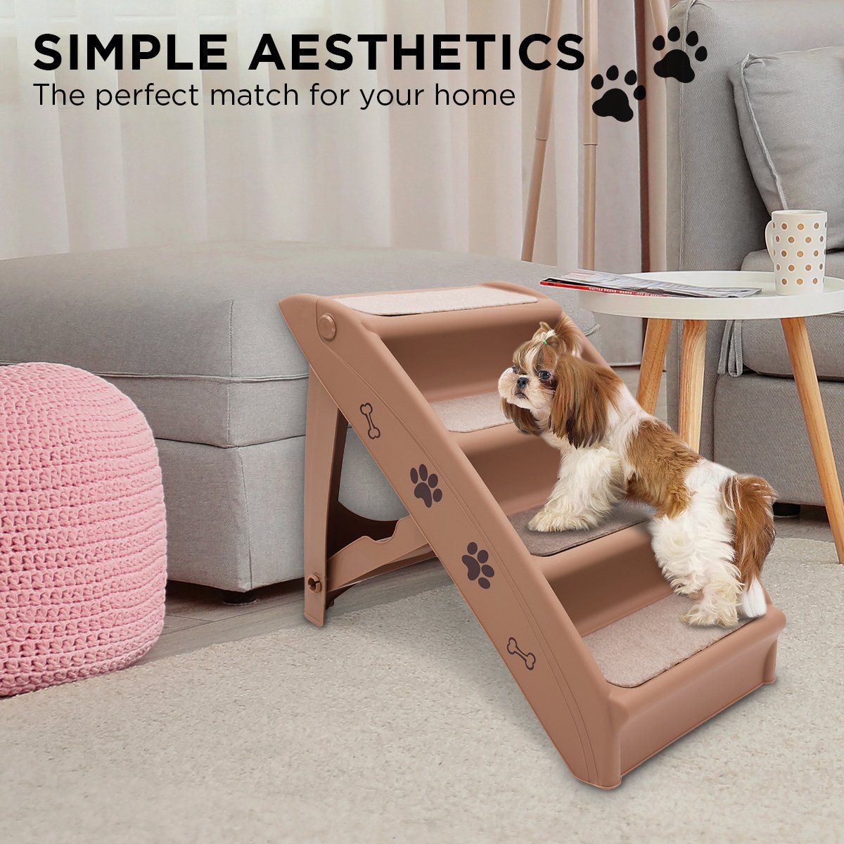 Furtastic Foldable Pet Stairs 50cm Dog Ladder Cat Ramp with Non-Slip Mat for Indoor Outdoor