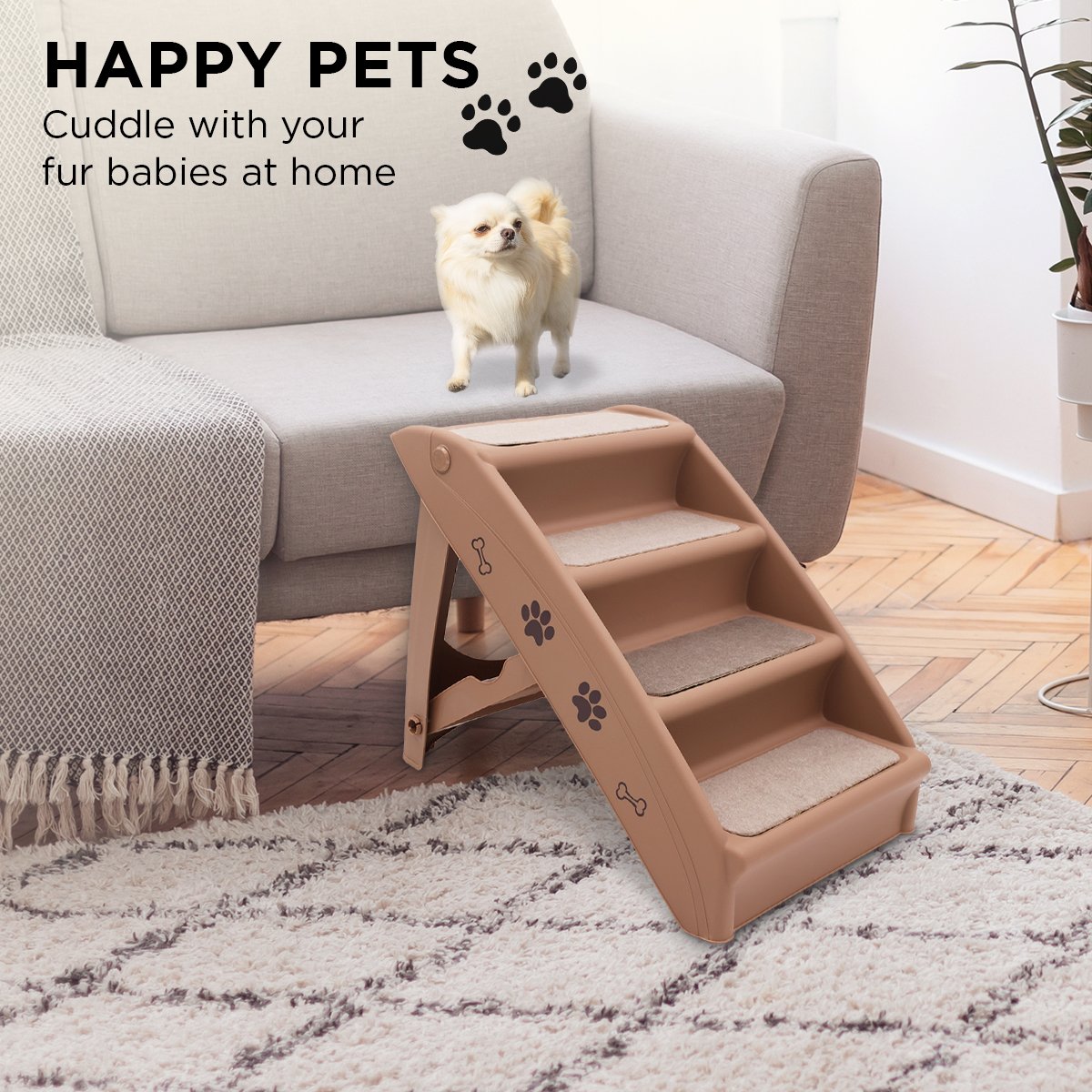 Furtastic Foldable Pet Stairs 50cm Dog Ladder Cat Ramp with Non-Slip Mat for Indoor Outdoor