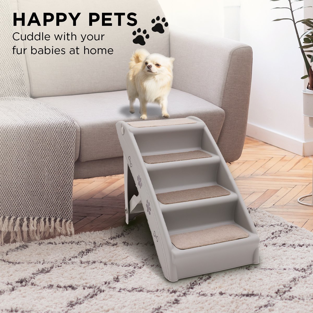 Furtastic Foldable Pet Stairs 50cm Dog Ladder Cat Ramp with Non-Slip Mat for Indoor and Outdoor