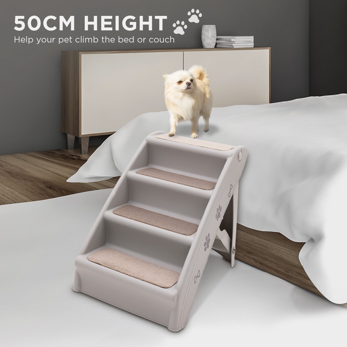 Furtastic Foldable Pet Stairs 50cm Dog Ladder Cat Ramp with Non-Slip Mat for Indoor and Outdoor