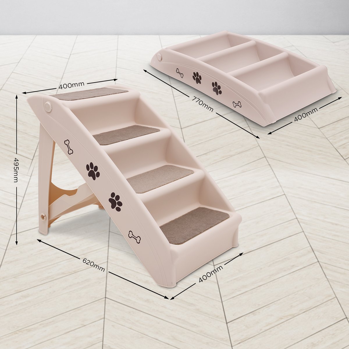 Furtastic Foldable Pet Stairs In White - 50cm Dog Ladder Cat Ramp