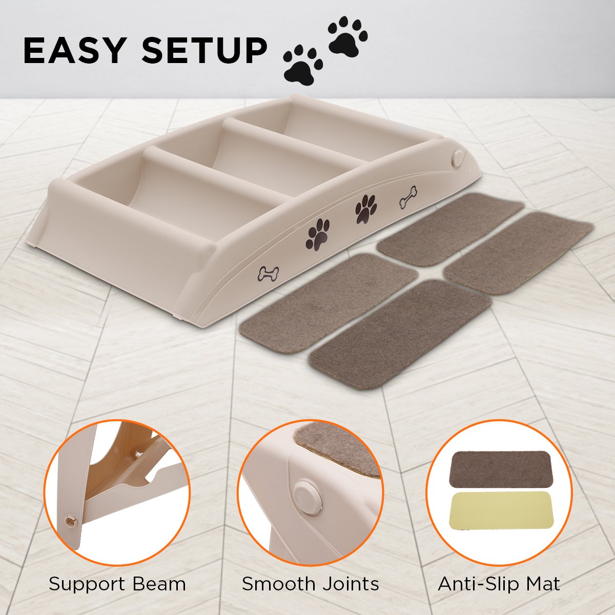 Furtastic Foldable Pet Stairs In White - 50cm Dog Ladder Cat Ramp