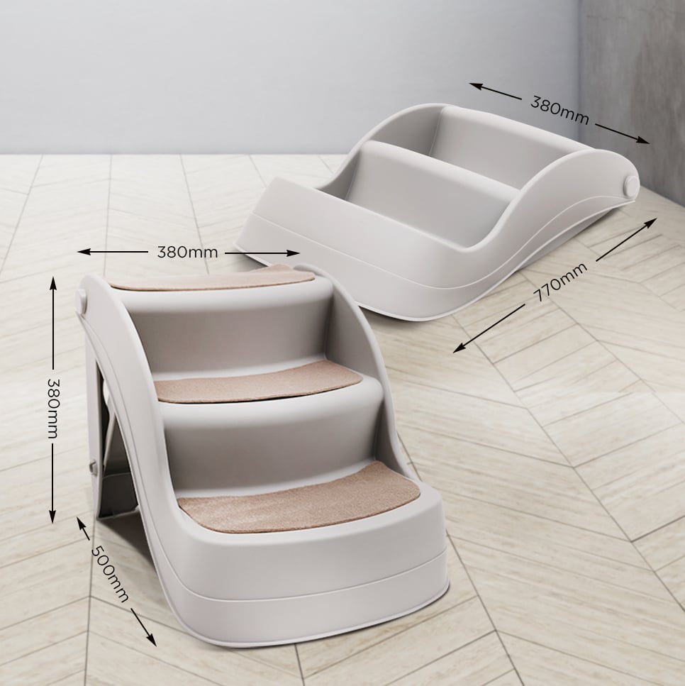 Furtastic Foldable Pet Stairs In Grey - 38cm Dog Ladder Cat Ramp