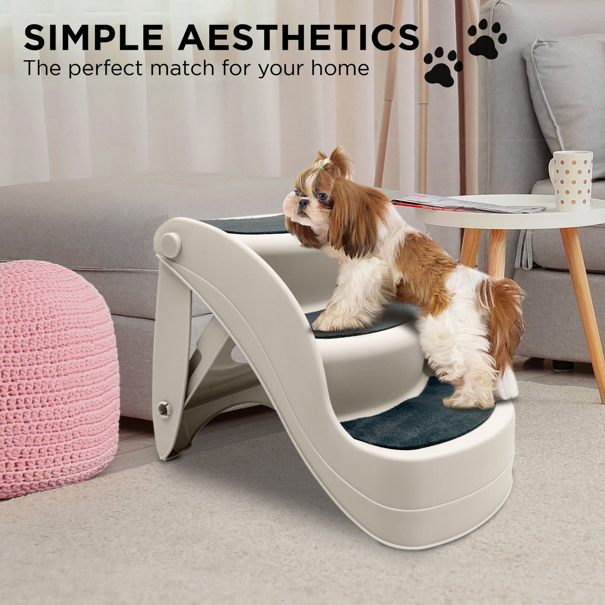 Furtastic 38cm Foldable Dog Cat Pet Stairs Ramp - White