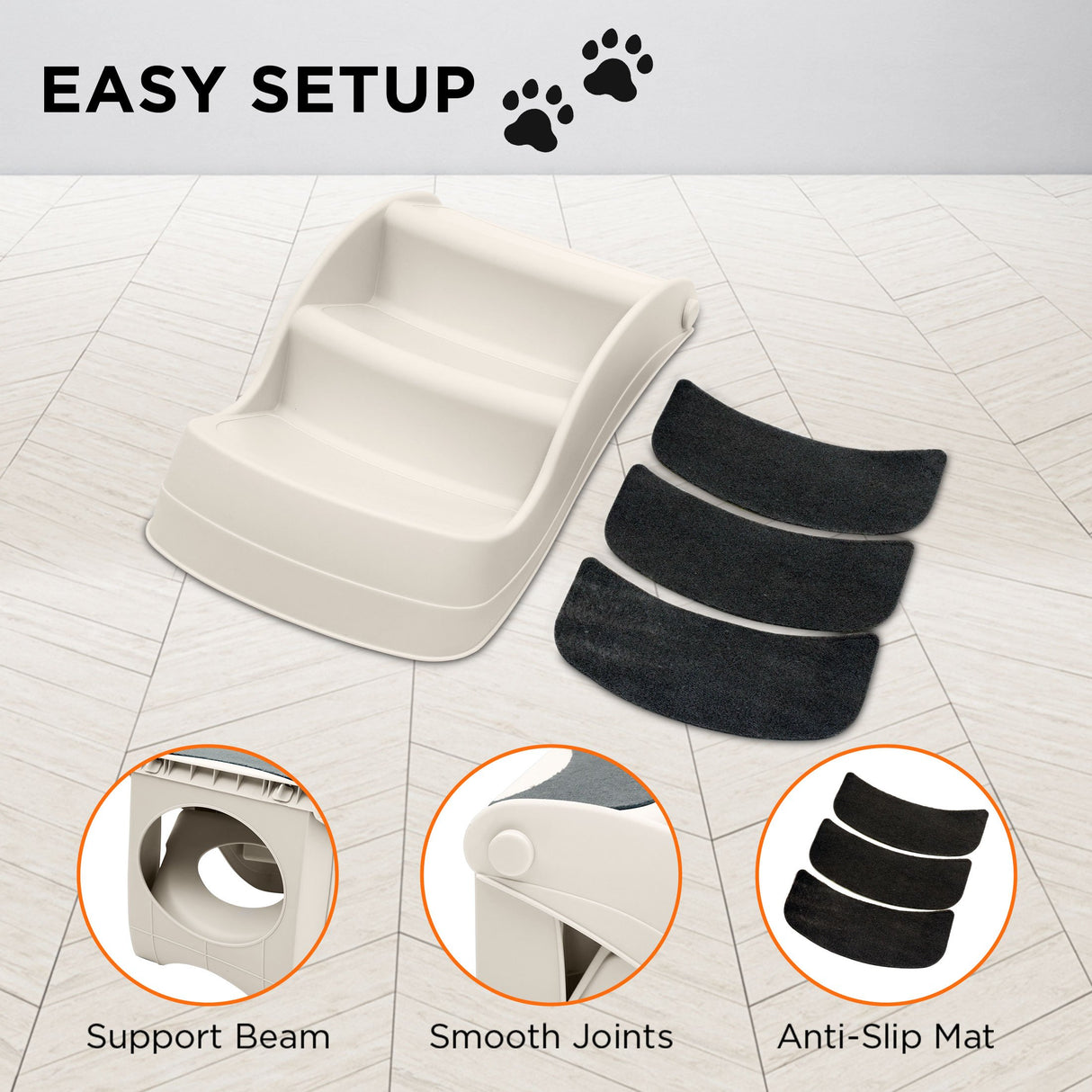 Furtastic 38cm Foldable Dog Cat Pet Stairs Ramp - White