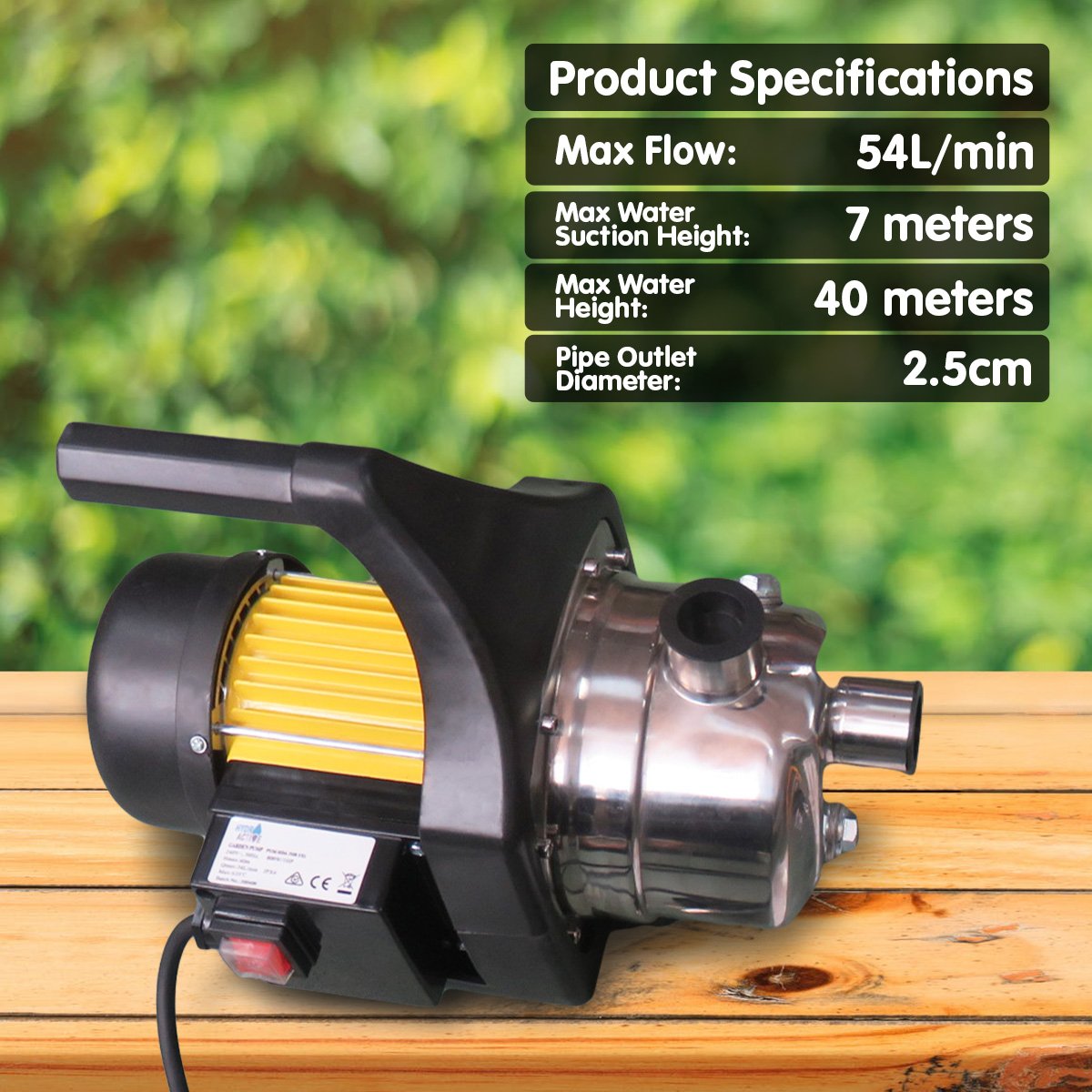 Hydro Active 800w Stainless Auto Water Pump 70B -Yellow