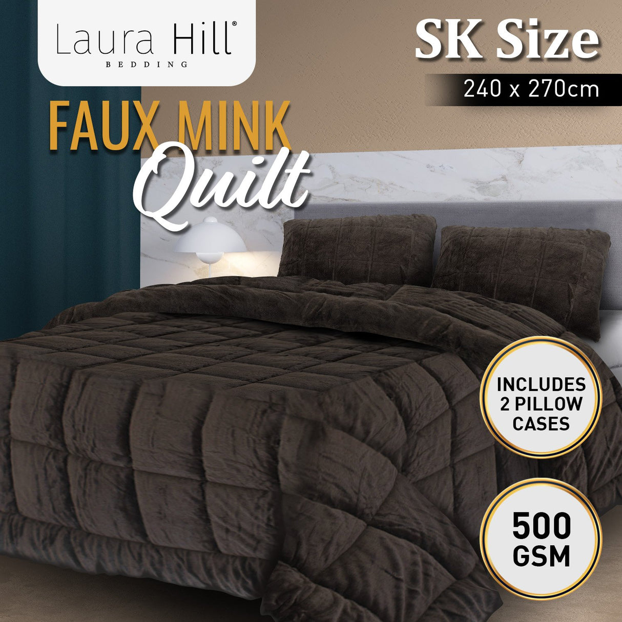 Laura Hill 500GSM Faux Mink Quilt Comforter Doona - Super King