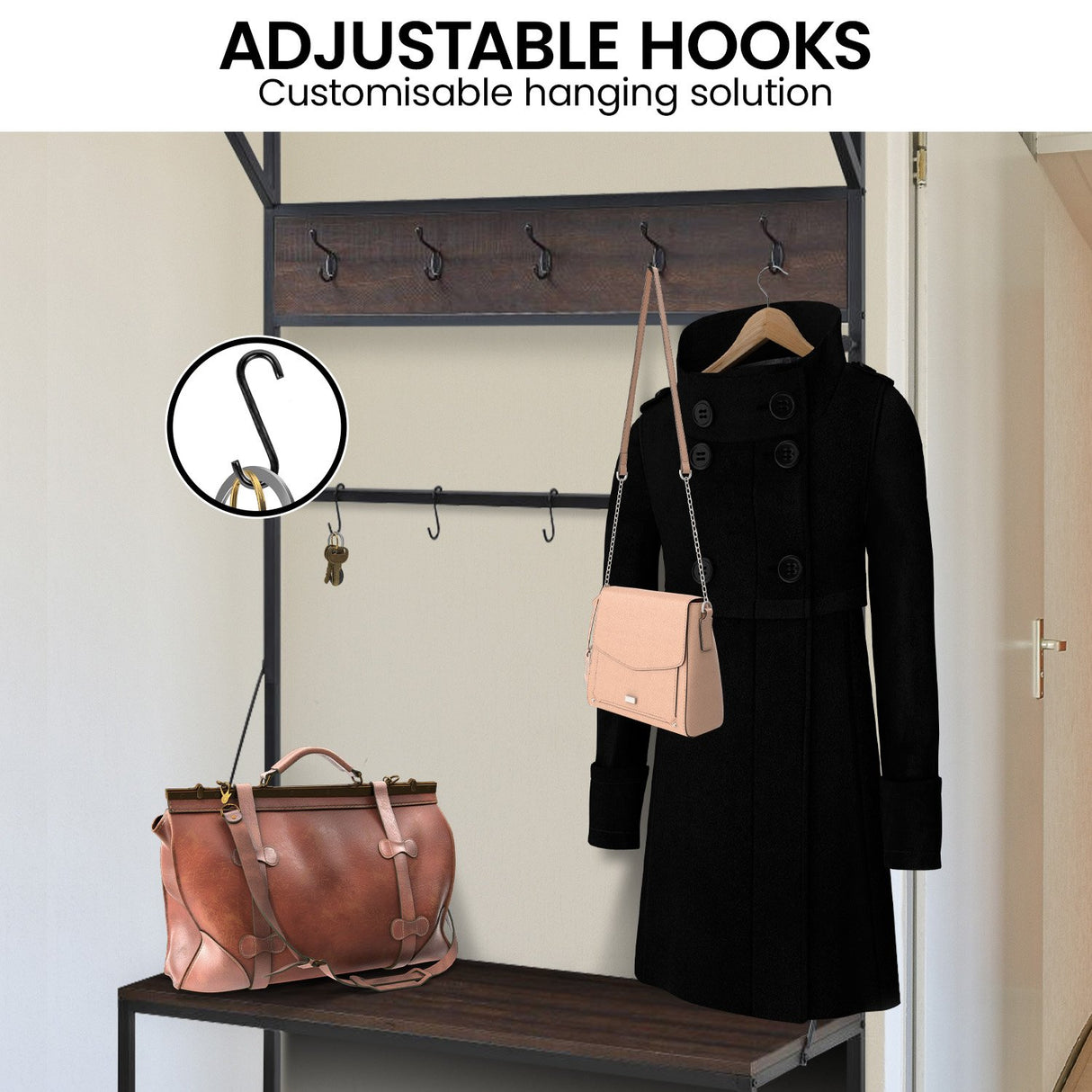 Sarantino 4-in-1 Hall Tree Entryway Coat Rack Hall Stand