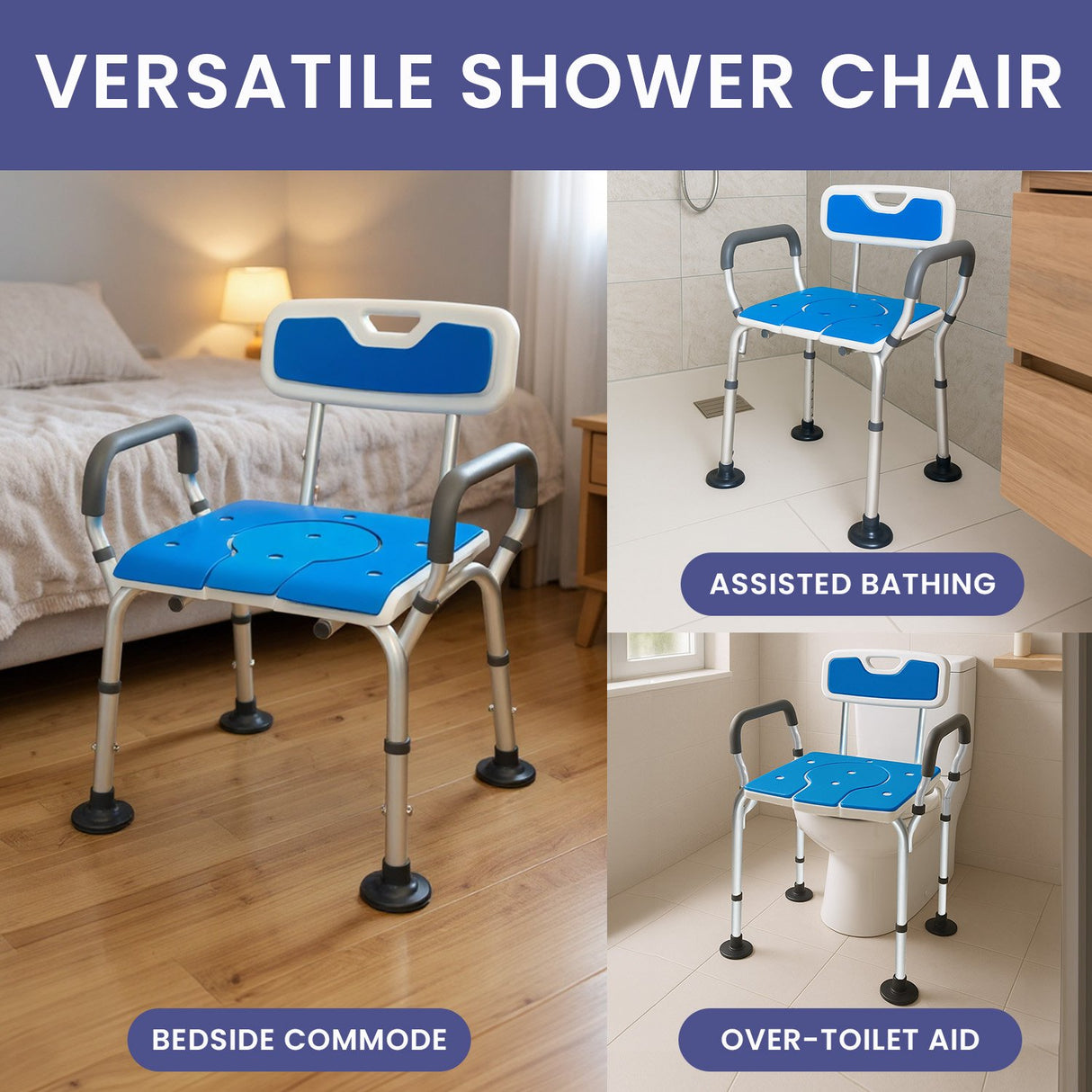 Orthonica Height-Adjustable Aluminium Commode Shower Chair with Armrests Backrest Armrests Soft