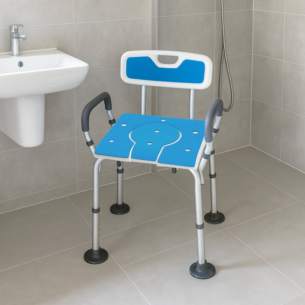 Orthonica Height-Adjustable Aluminium Commode Shower Chair with Armrests Backrest Armrests Soft