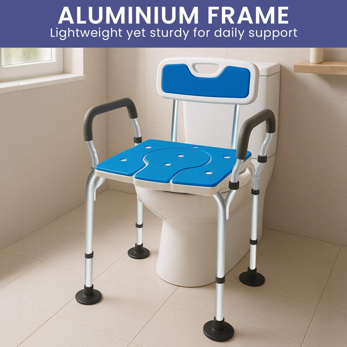 Orthonica Height-Adjustable Aluminium Commode Shower Chair with Armrests Backrest Armrests Soft