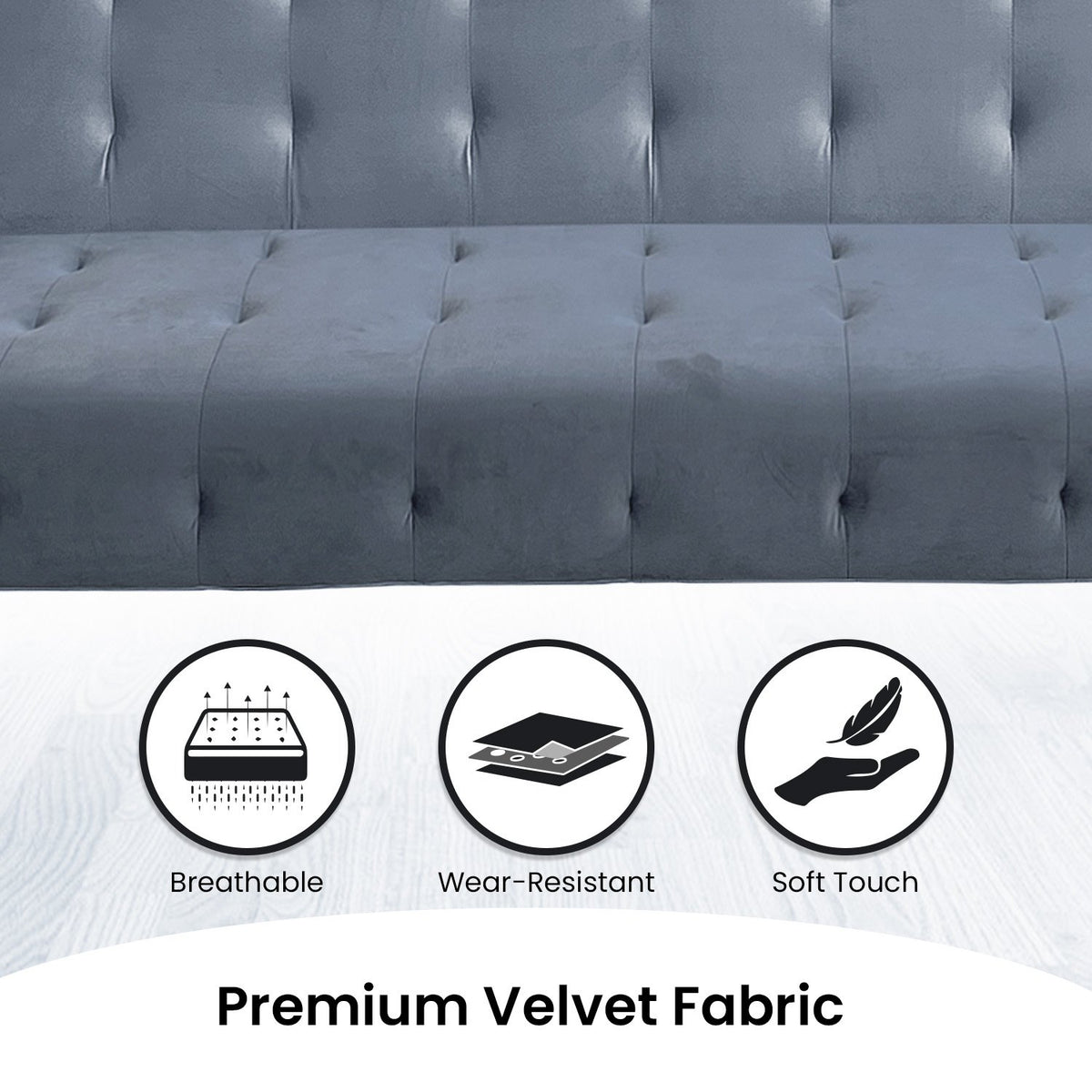 Ava Tufted Velvet Sofa Bed by Sarantino - Light Grey