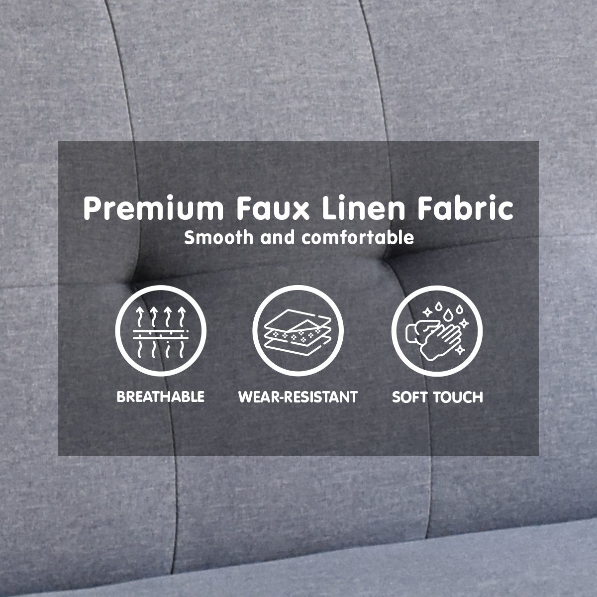 Sarantino 3 Seater Linen Sofa Bed Couch with Pillows - Dark Grey