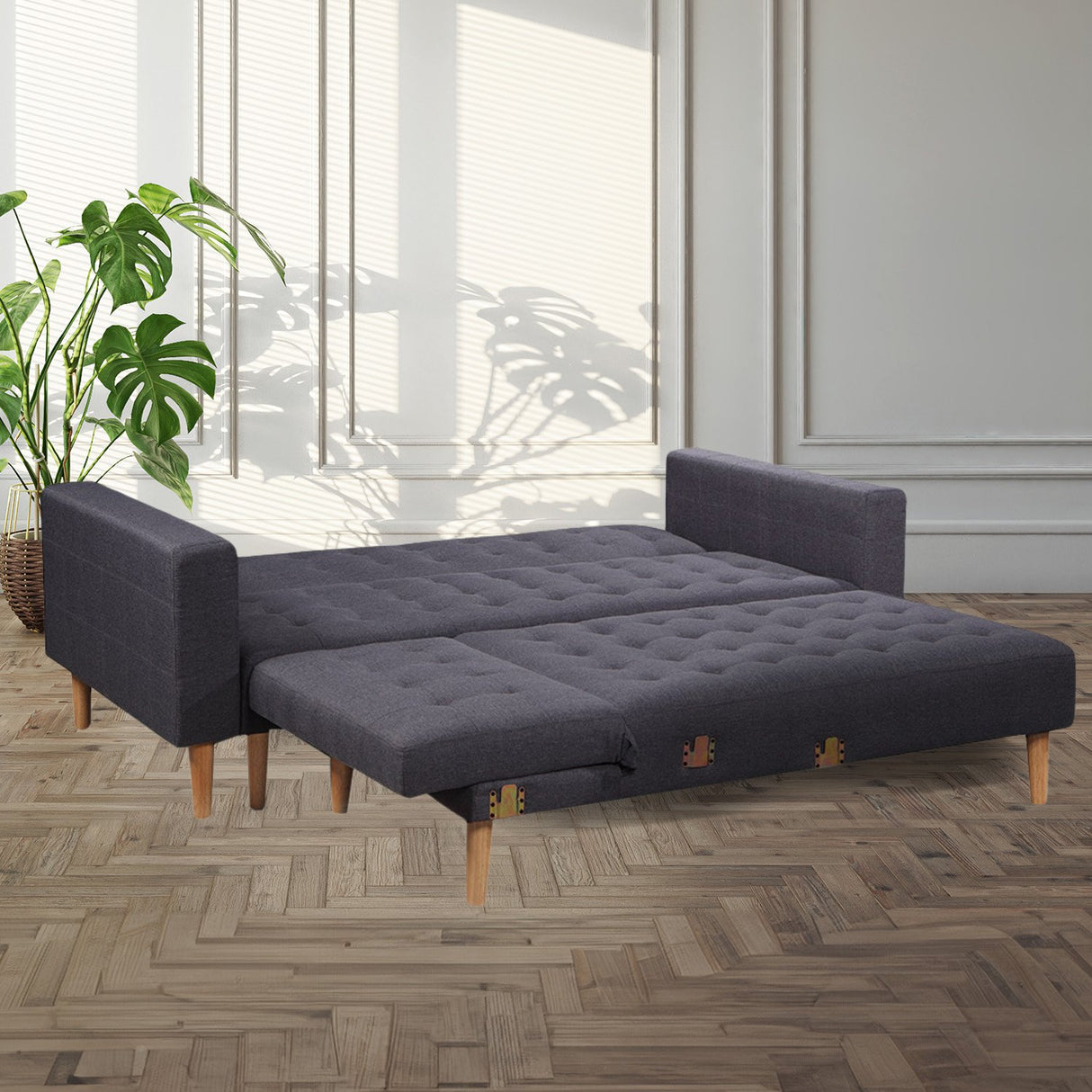 Sarantino Linen Fabric Corner Sofa Bed Couch Lounge w/ Chaise D.Grey