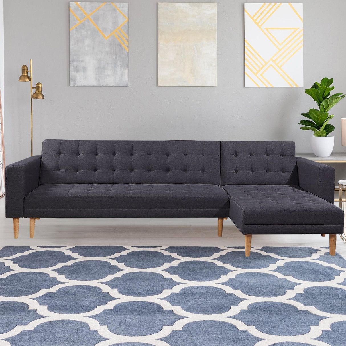 Sarantino Linen Fabric Corner Sofa Bed Couch Lounge w/ Chaise D.Grey