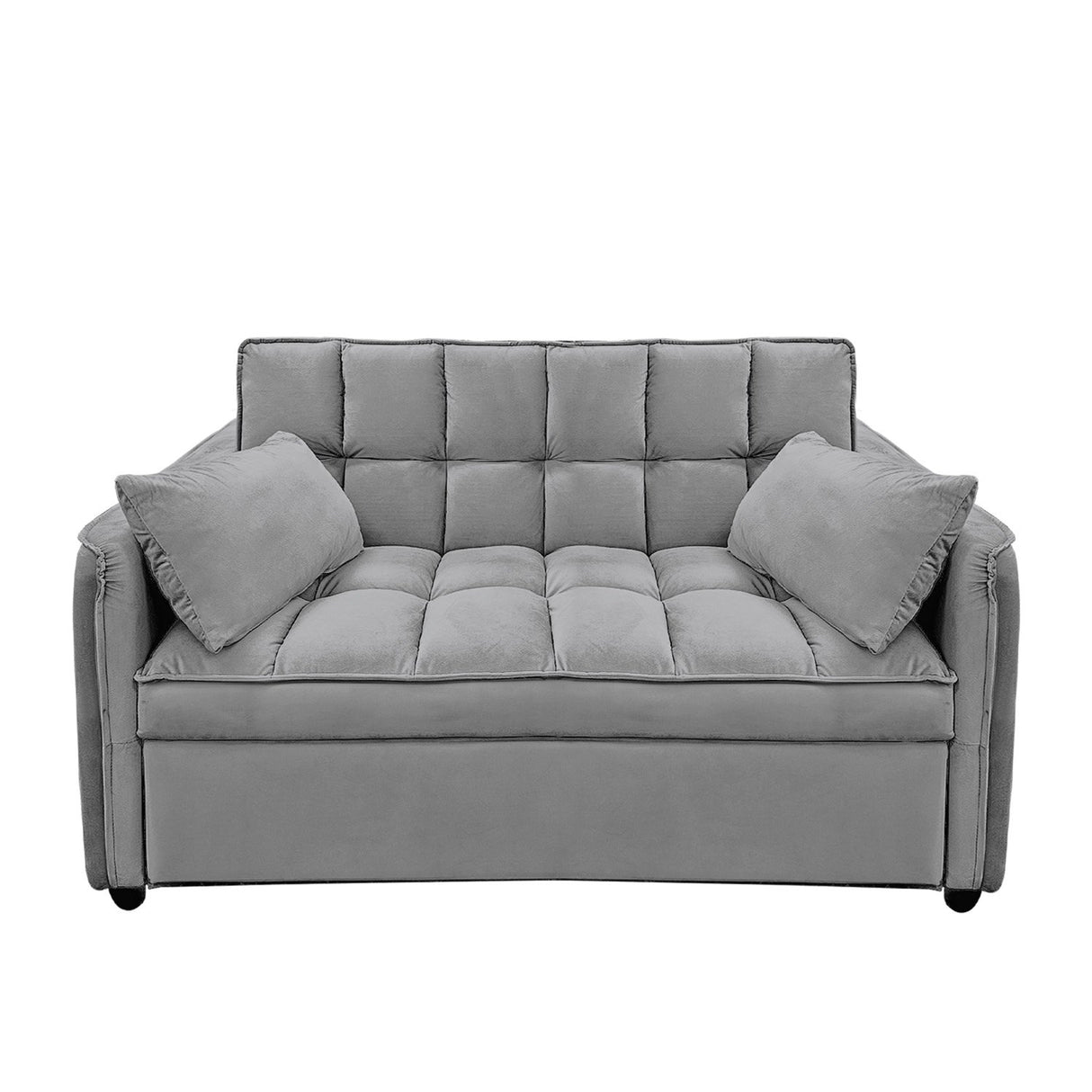 Sarantino Quincy 2-Seater Velvet Sofa Bed in Dark Grey with Wooden Frame & Tufted Design