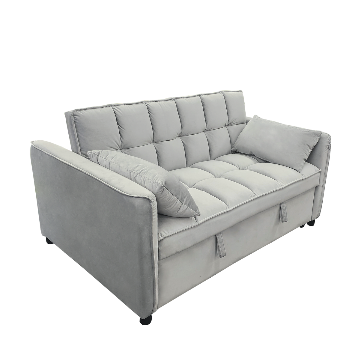 Sarantino Quincy 2-Seater Velvet Sofa Bed in Light Grey with Wooden Frame & Tufted Design
