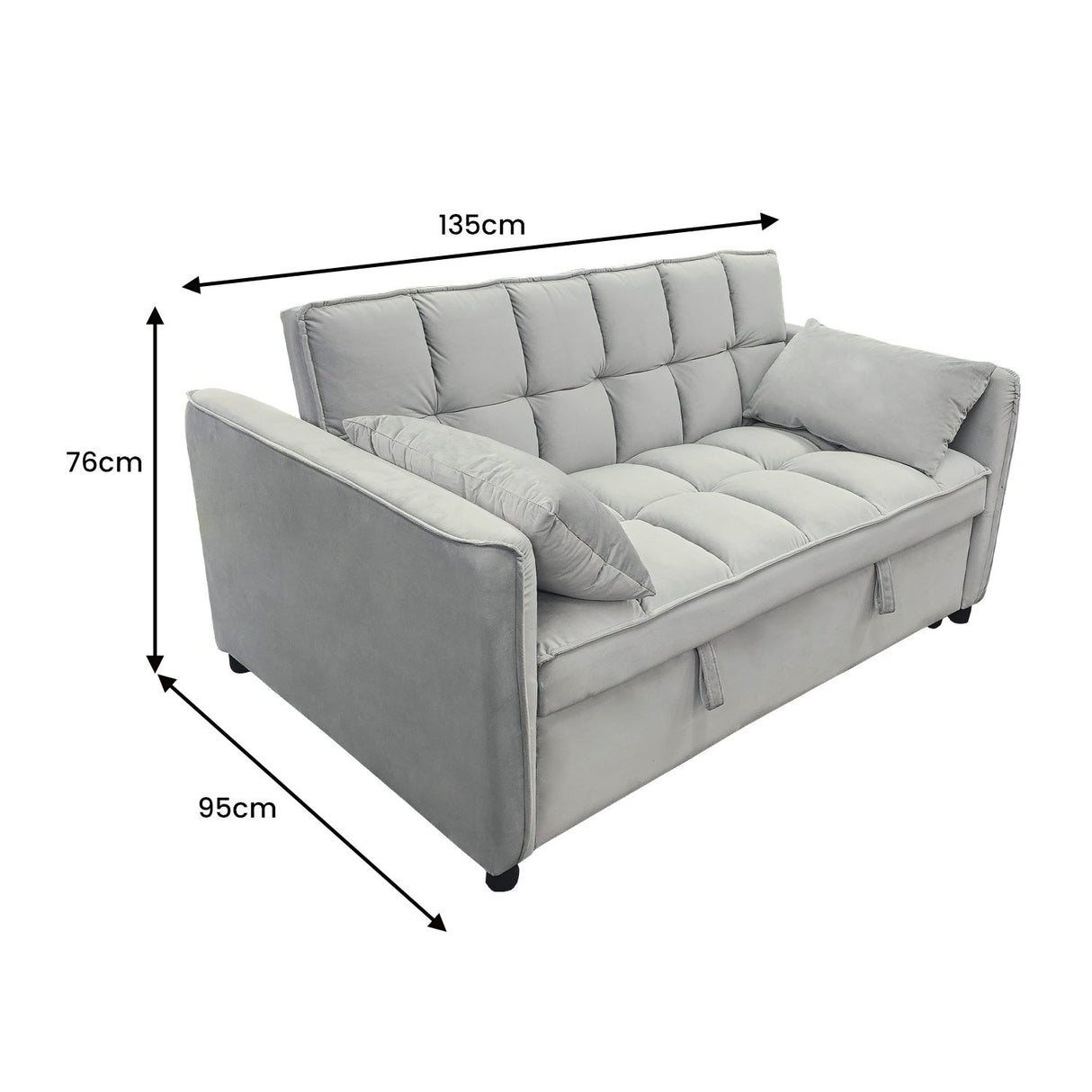 Sarantino Quincy 2-Seater Velvet Sofa Bed in Light Grey with Wooden Frame & Tufted Design