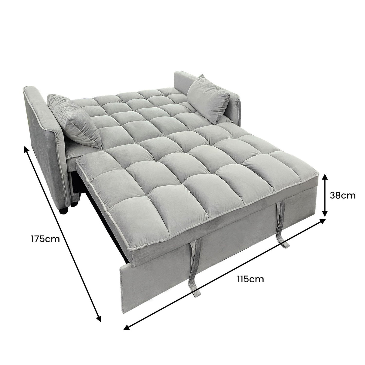 Sarantino Quincy 2-Seater Velvet Sofa Bed in Light Grey with Wooden Frame & Tufted Design