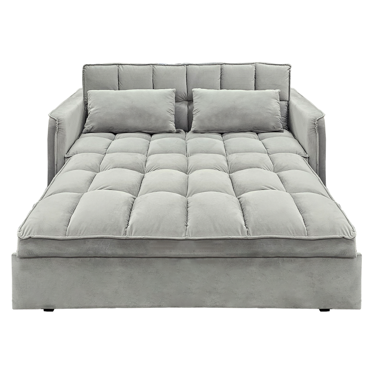 Sarantino Quincy 2-Seater Velvet Sofa Bed in Light Grey with Wooden Frame & Tufted Design
