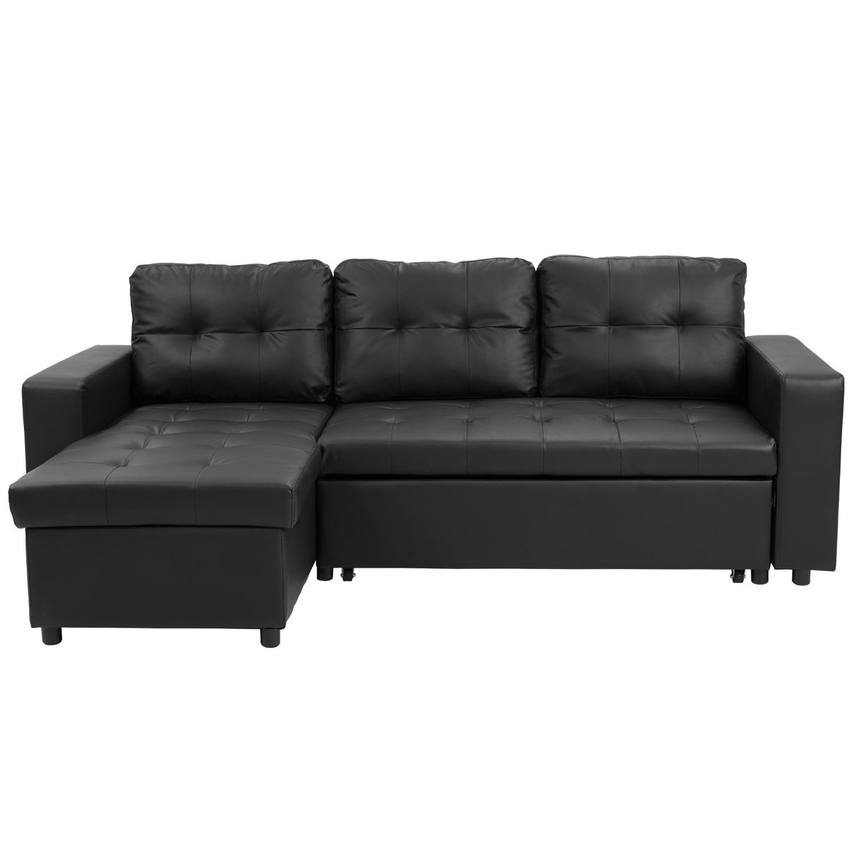 Sarantino Corner Sofa Bed Storage Chaise Couch Faux Leather Black