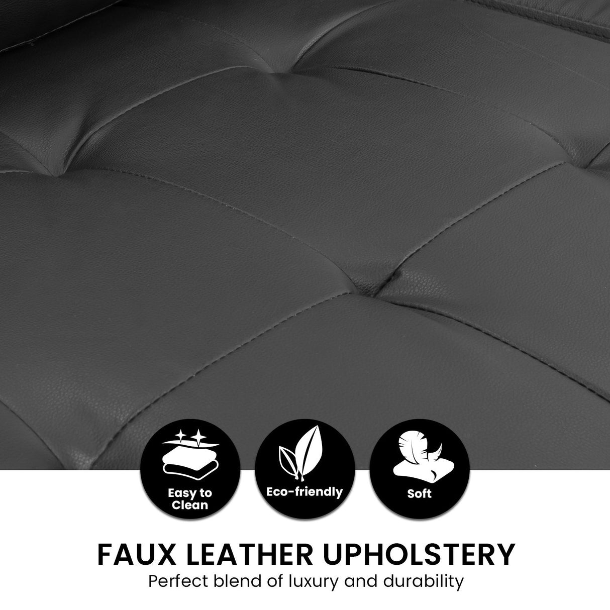 Sarantino Corner Sofa Bed Storage Chaise Couch Faux Leather Black