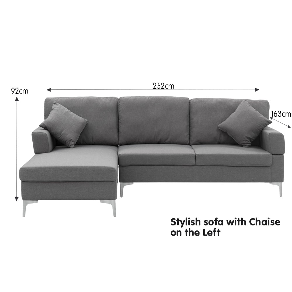 Sarantino Linen Corner Sofa Couch Lounge L-shape Right Chaise D.Grey